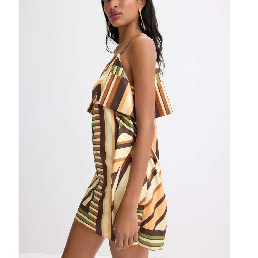 MISA Los Angeles Mayam Draped Geometric Mini Dress L Brown Green Festival Resort - Picture 2 of 12